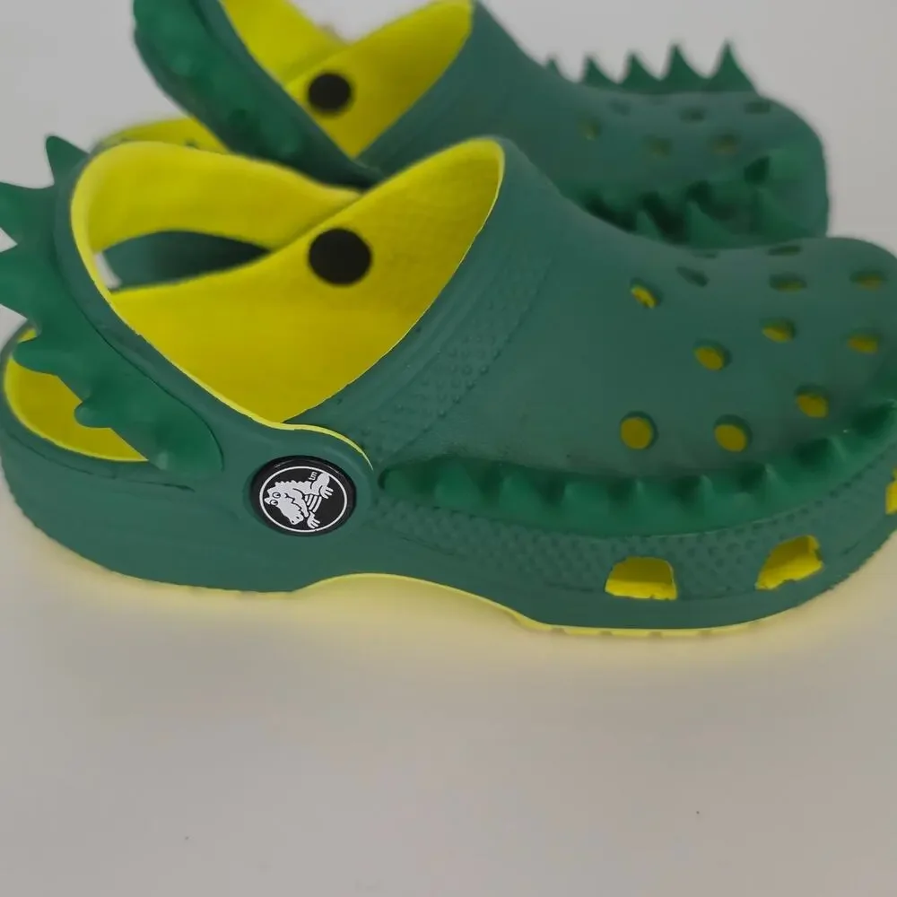 CROCS Kid's Size 9 Green Yellow Classic Spikes Clogs Spike Stud Detailing